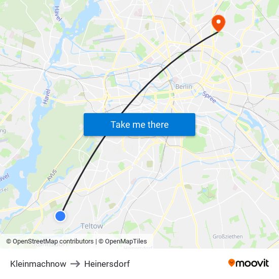Kleinmachnow to Heinersdorf map