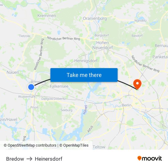 Bredow to Heinersdorf map