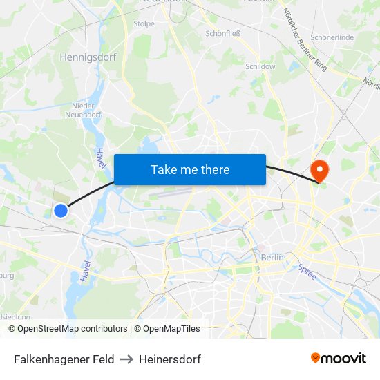 Falkenhagener Feld to Heinersdorf map