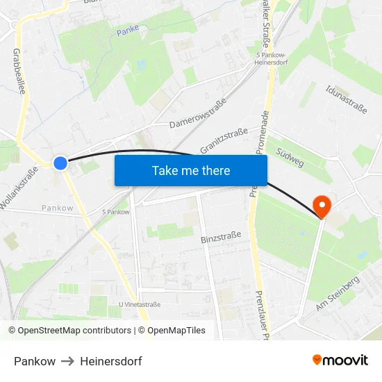 Pankow to Heinersdorf map