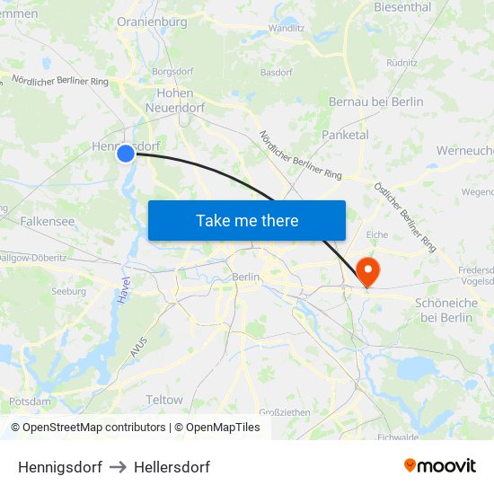 Hennigsdorf to Hellersdorf map