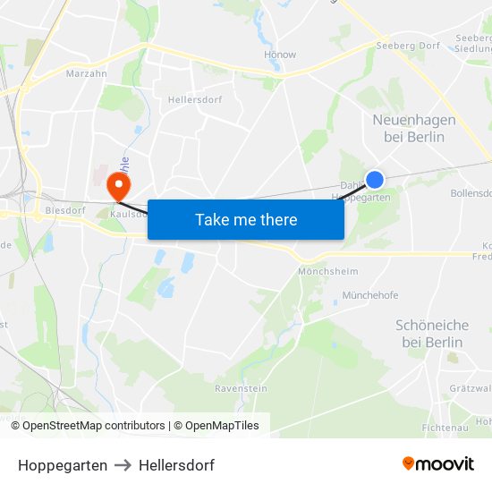 Hoppegarten to Hellersdorf map