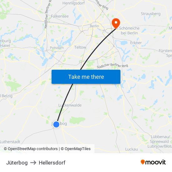 Jüterbog to Hellersdorf map