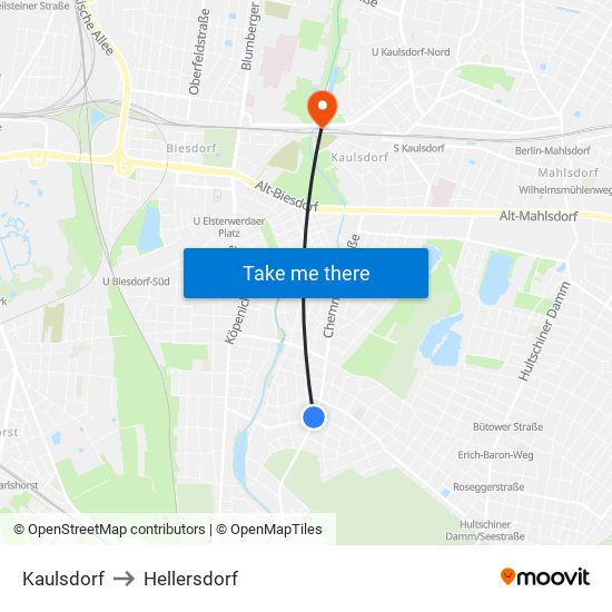 Kaulsdorf to Hellersdorf map