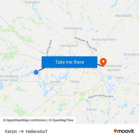 Ketzin to Hellersdorf map
