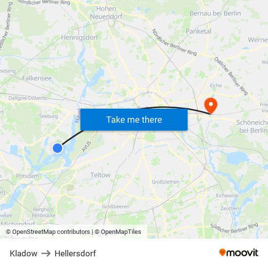 Kladow to Hellersdorf map