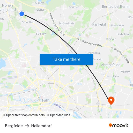 Bergfelde to Hellersdorf map