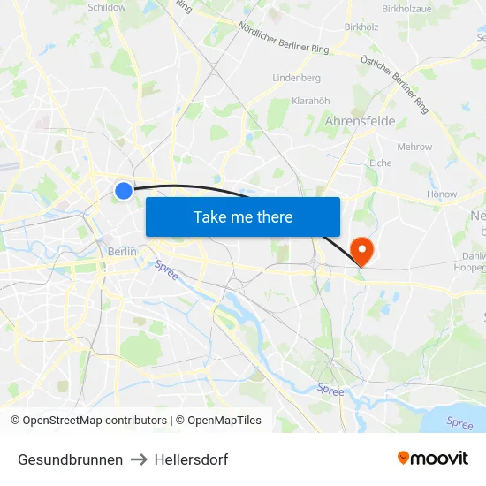Gesundbrunnen to Hellersdorf map