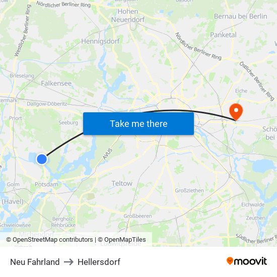 Neu Fahrland to Hellersdorf map