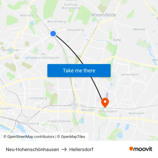 Neu-Hohenschönhausen to Hellersdorf map
