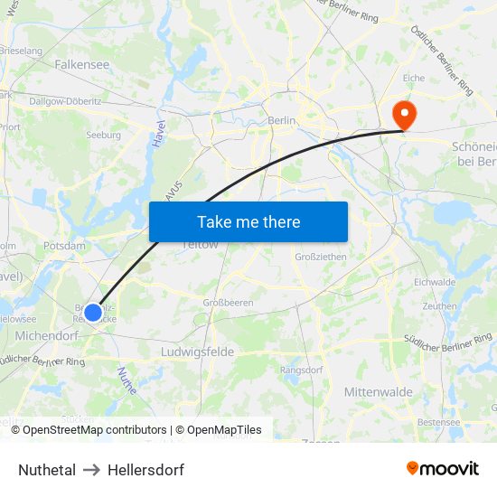 Nuthetal to Hellersdorf map