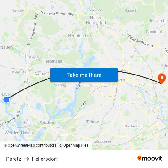 Paretz to Hellersdorf map