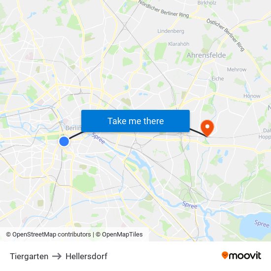 Tiergarten to Hellersdorf map