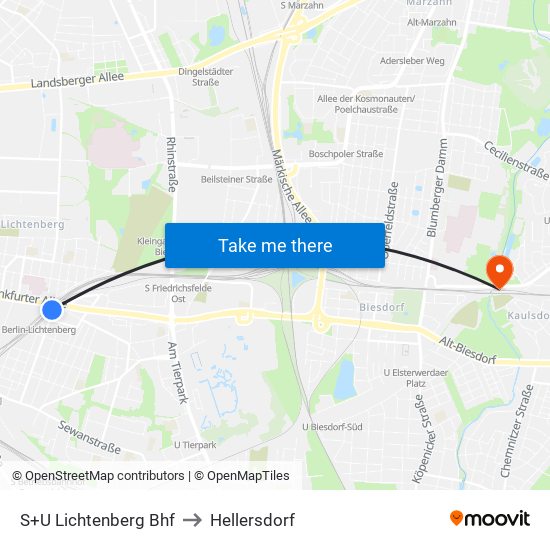 S+U Lichtenberg Bhf to Hellersdorf map