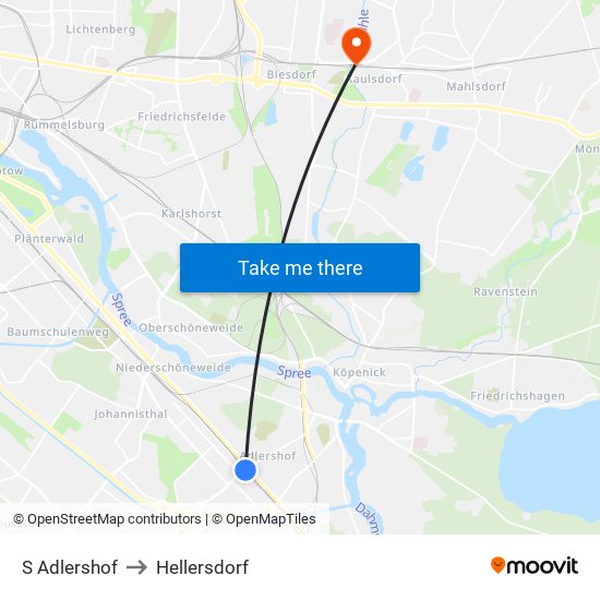 S Adlershof to Hellersdorf map