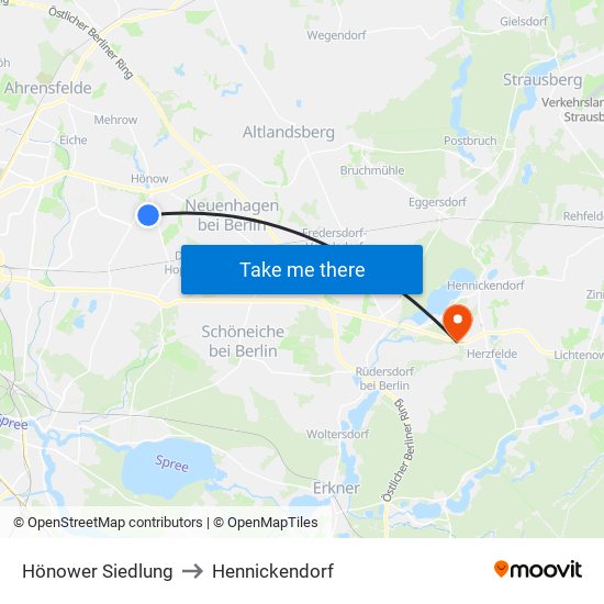 Hönower Siedlung to Hennickendorf map