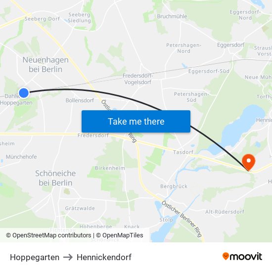 Hoppegarten to Hennickendorf map