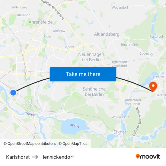 Karlshorst to Hennickendorf map
