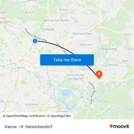 Karow to Hennickendorf map
