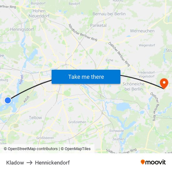 Kladow to Hennickendorf map