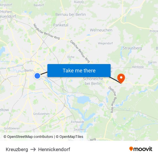 Kreuzberg to Hennickendorf map