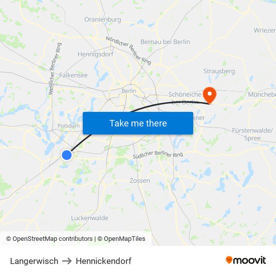 Langerwisch to Hennickendorf map