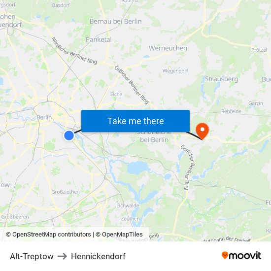 Alt-Treptow to Hennickendorf map