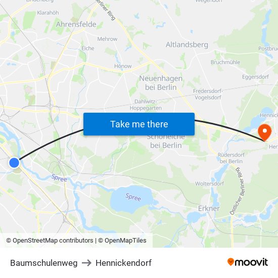 Baumschulenweg to Hennickendorf map
