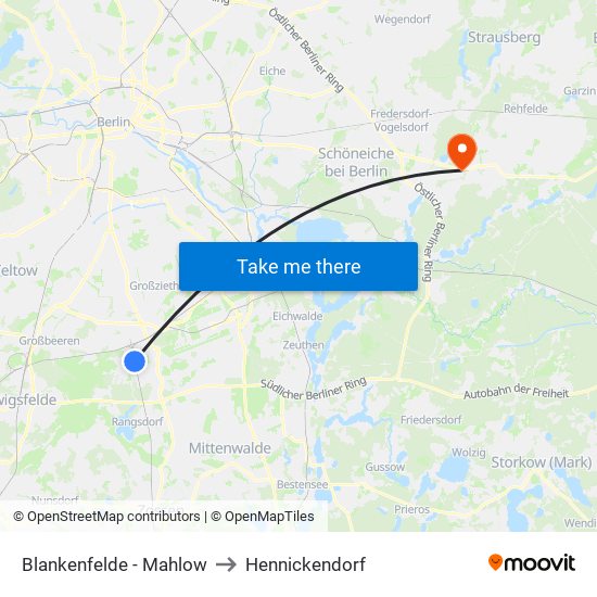 Blankenfelde - Mahlow to Hennickendorf map