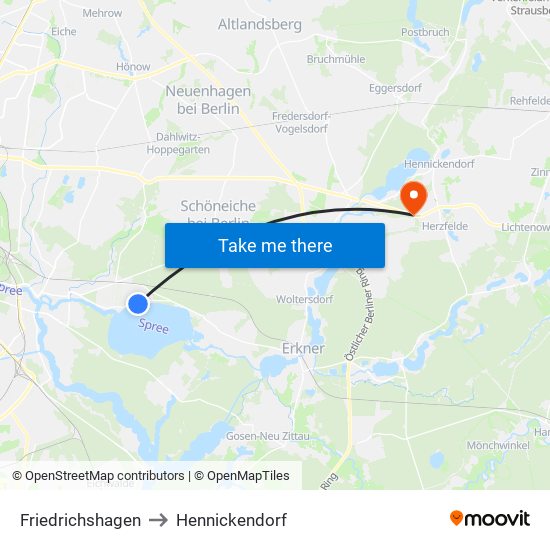 Friedrichshagen to Hennickendorf map