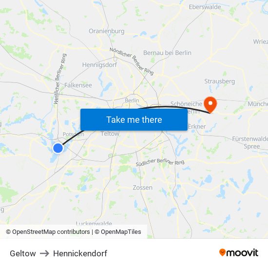 Geltow to Hennickendorf map
