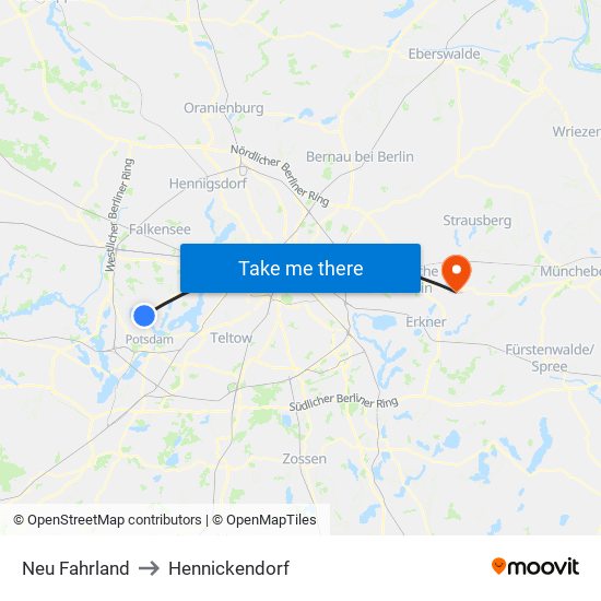 Neu Fahrland to Hennickendorf map