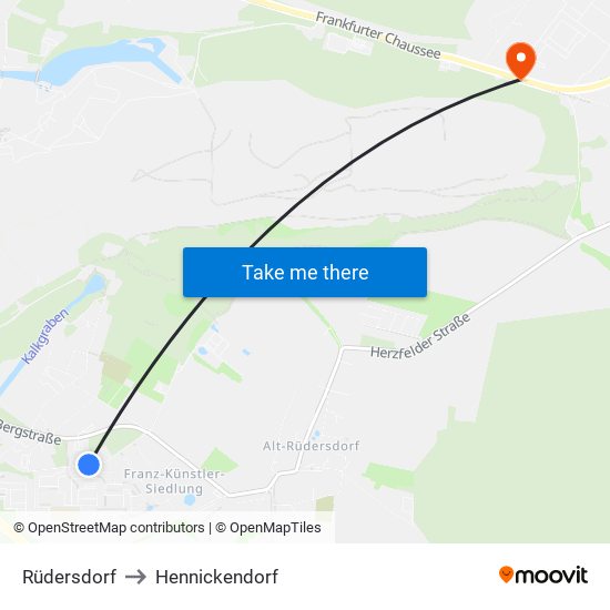 Rüdersdorf to Hennickendorf map