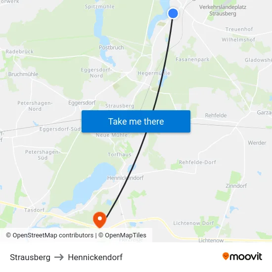 Strausberg to Hennickendorf map