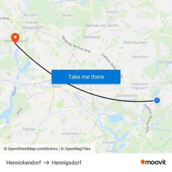 Hennickendorf to Hennigsdorf map