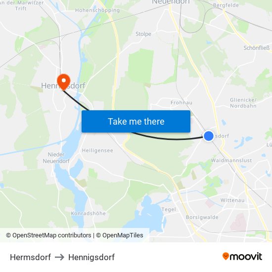 Hermsdorf to Hennigsdorf map