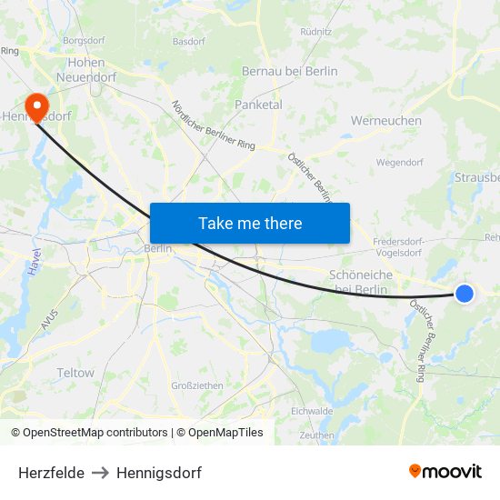 Herzfelde to Hennigsdorf map