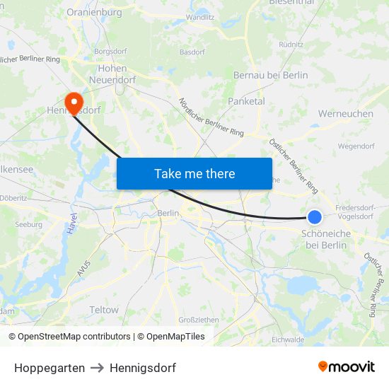 Hoppegarten to Hennigsdorf map