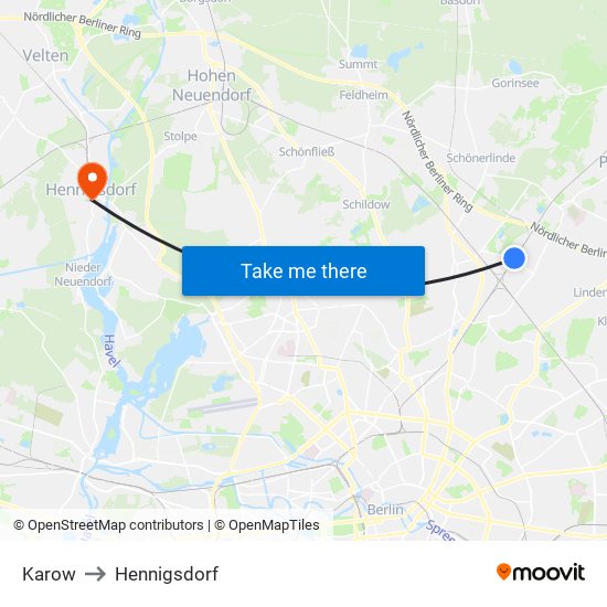 Karow to Hennigsdorf map