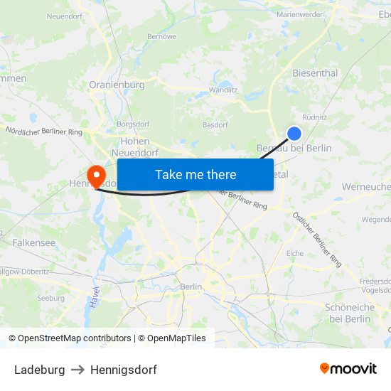Ladeburg to Hennigsdorf map
