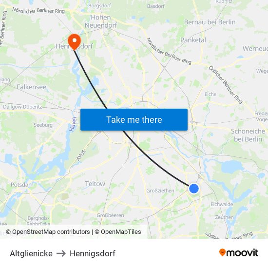 Altglienicke to Hennigsdorf map