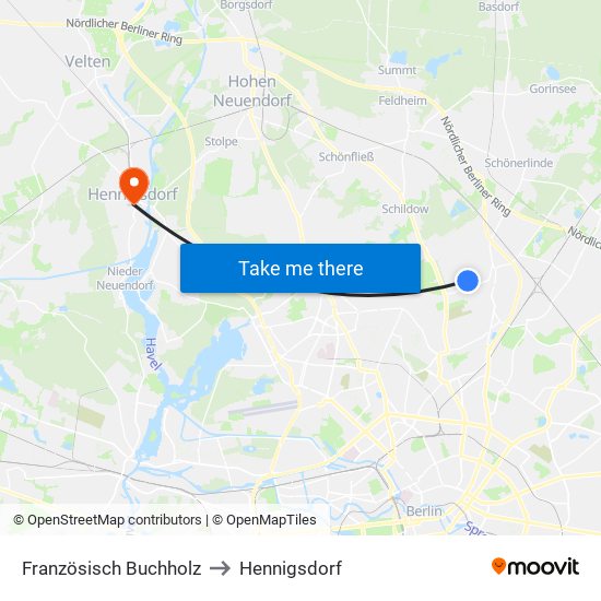 Französisch Buchholz to Hennigsdorf map