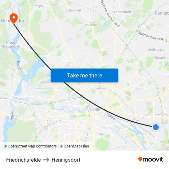 Friedrichsfelde to Hennigsdorf map