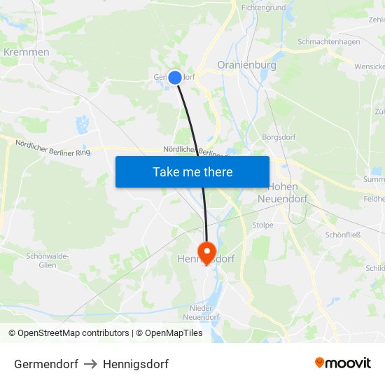 Germendorf to Hennigsdorf map