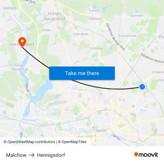 Malchow to Hennigsdorf map