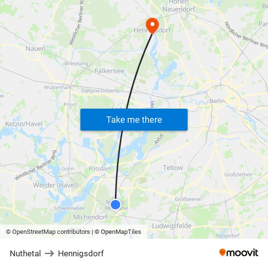 Nuthetal to Hennigsdorf map