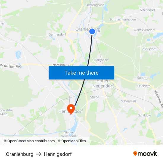 Oranienburg to Hennigsdorf map