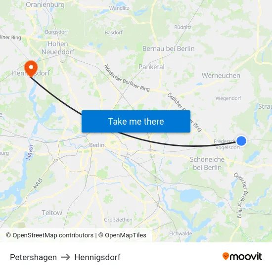 Petershagen to Hennigsdorf map