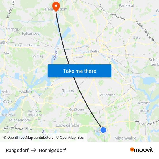 Rangsdorf to Hennigsdorf map