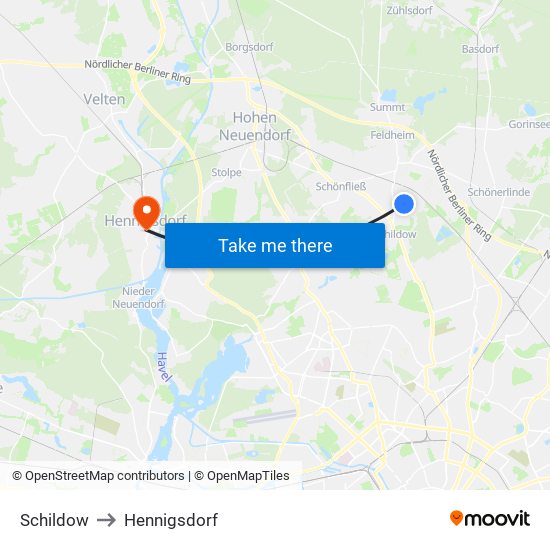 Schildow to Hennigsdorf map